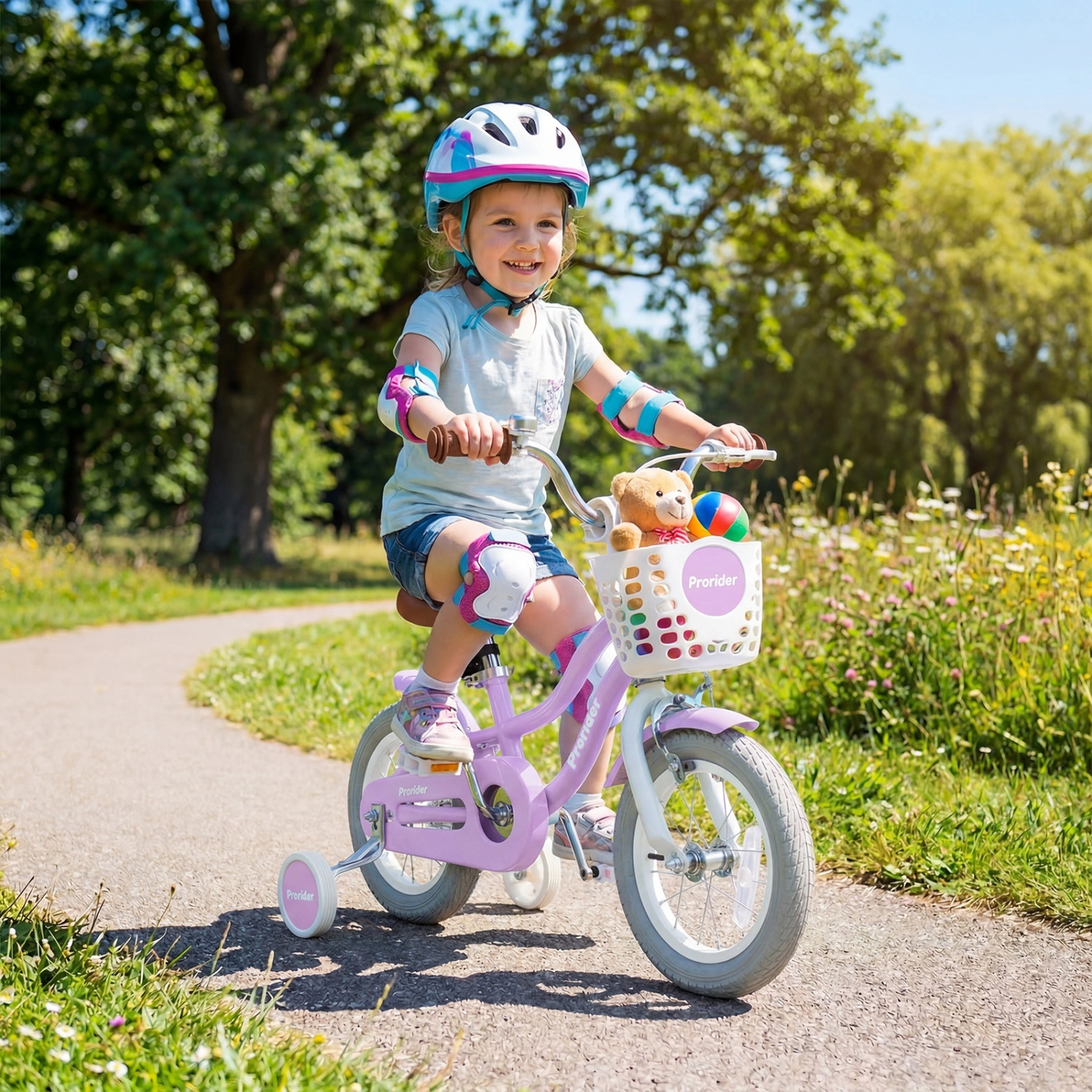 12-in Kids Bike 2-Brake System Ages 3-4 Purple Bicycle Training Wheels Chain Guard 110-lb Seat Capacity
