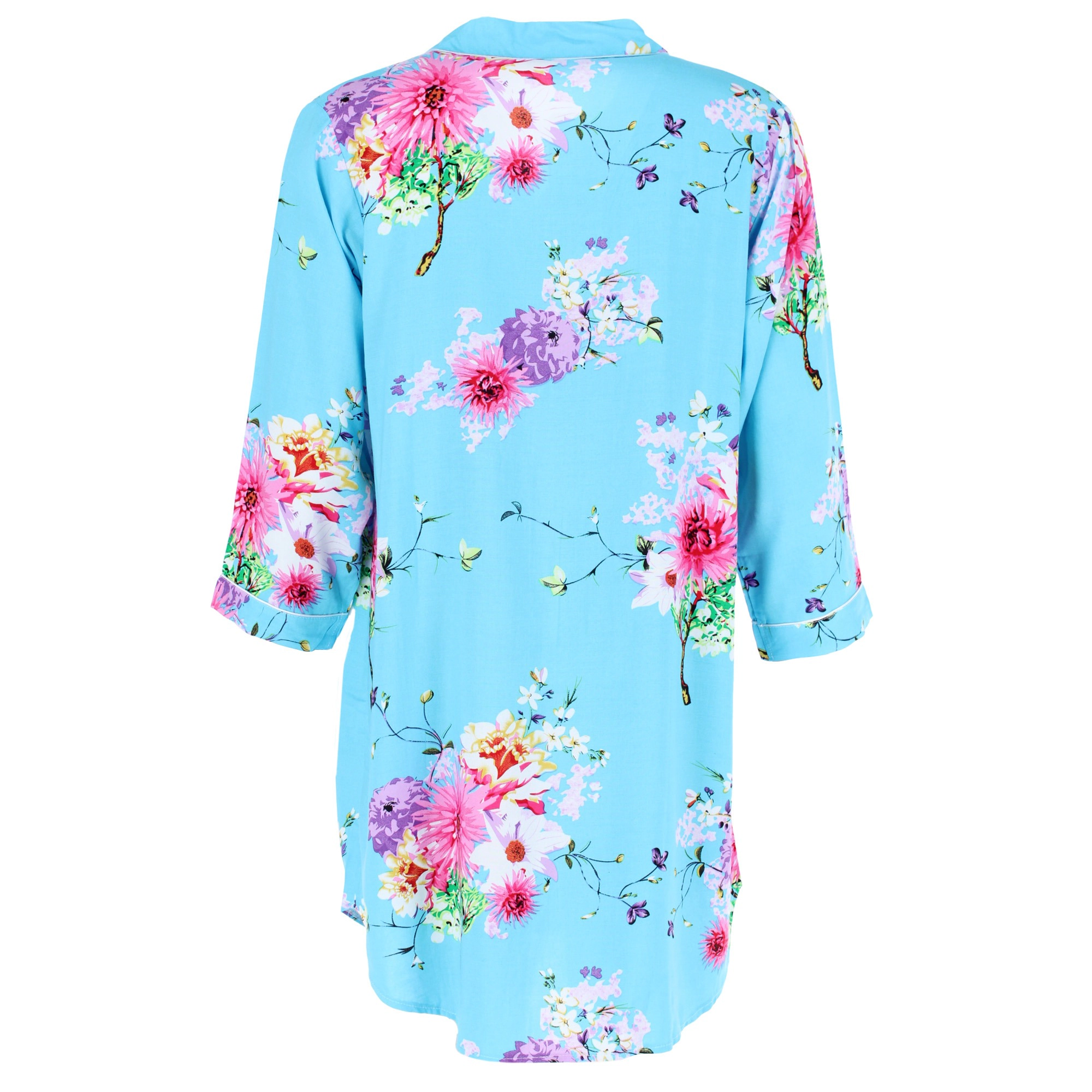 CTM Women's Long Sleeve Chrysanthemum Floral Nightshirt