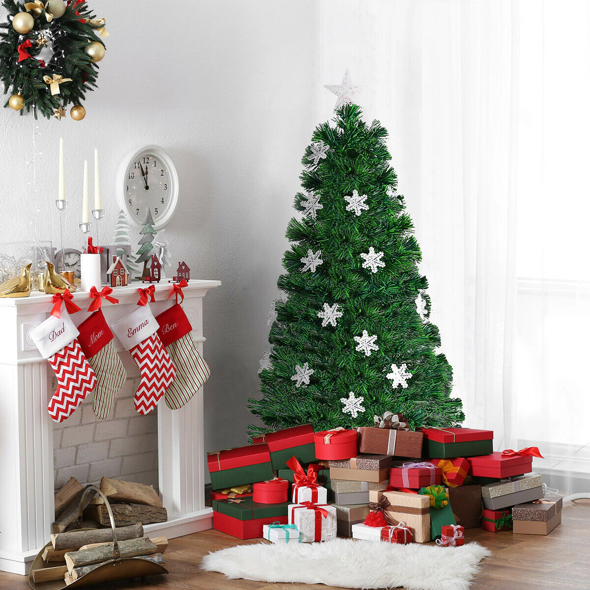 Glintex 4-Ft LED Optic Christmas Tree with Snow Ornaments and Metal Stand, Green