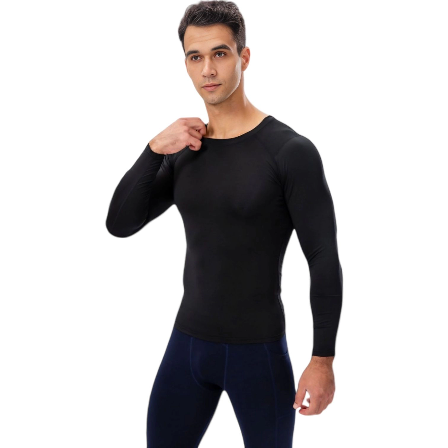 Anna-Kaci Men's Long Sleeve Compression Shirt with Crew Neck and Moisture-Wicking Stretch Fabric