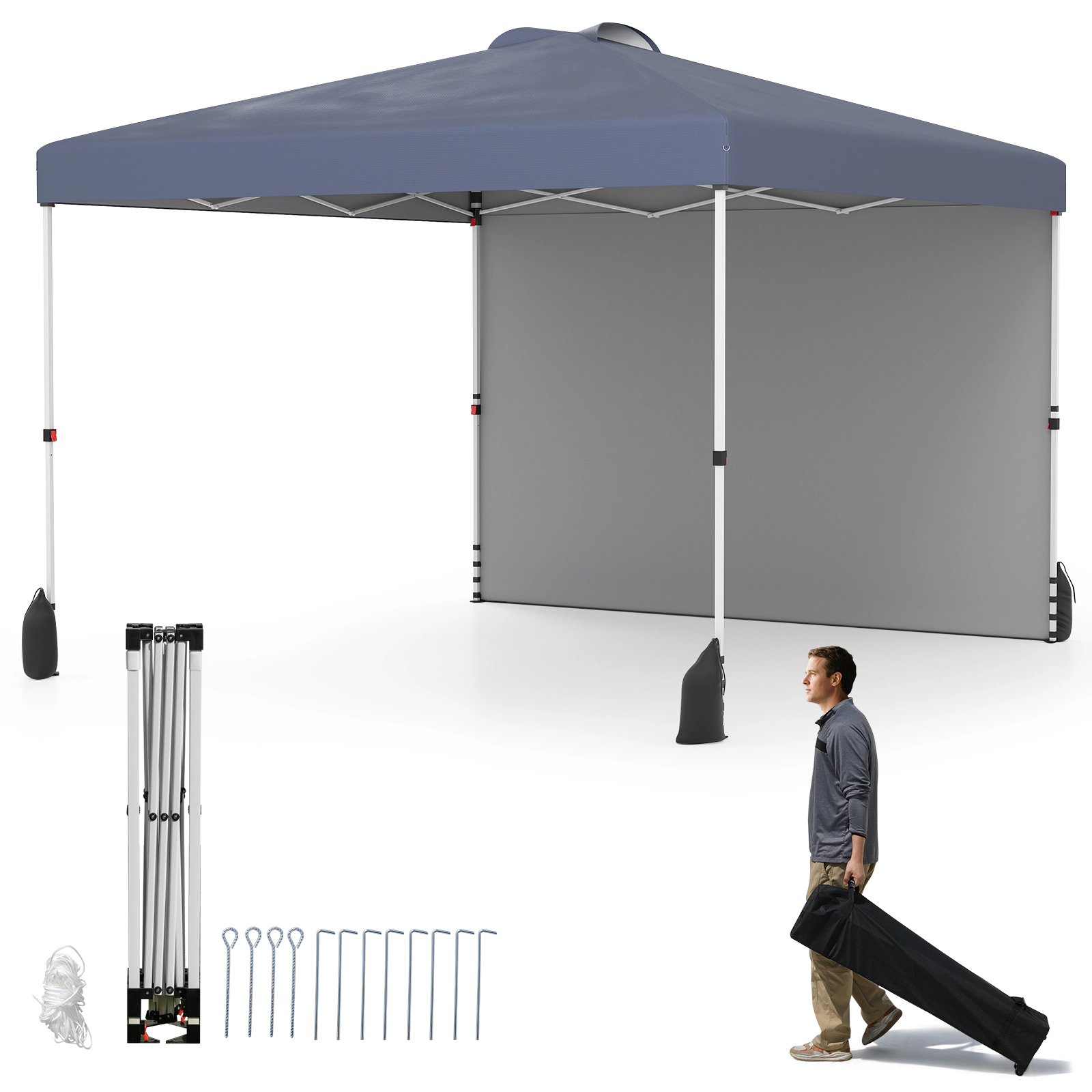 LJG 10 x FT Pop up Canopy Tent with 1 Sidewall and Wheeled Bag