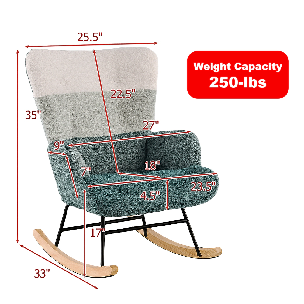 Hivvago Upholstered Rocking Chair with High Back and Ergonomic Armrests