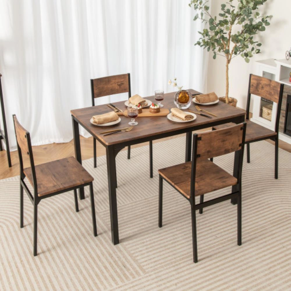 Hivvago 5 Piece Dining Table Set Industrial Style Kitchen Table And Chairs For 4-Rustic Brown
