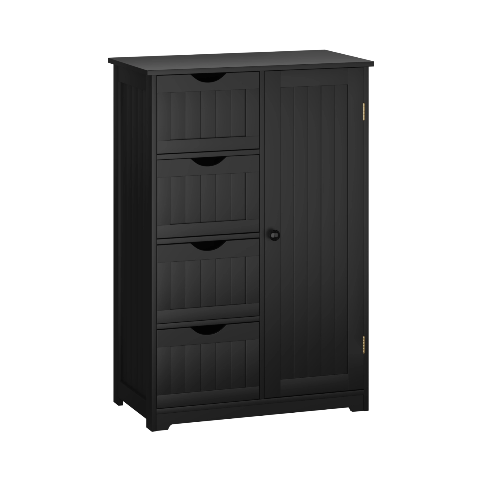 SUGIFT Standing Indoor MDF Engineered Wood Bathroom Cabinet with 4 Drawers and Side Door 143-lb Capacity Black
