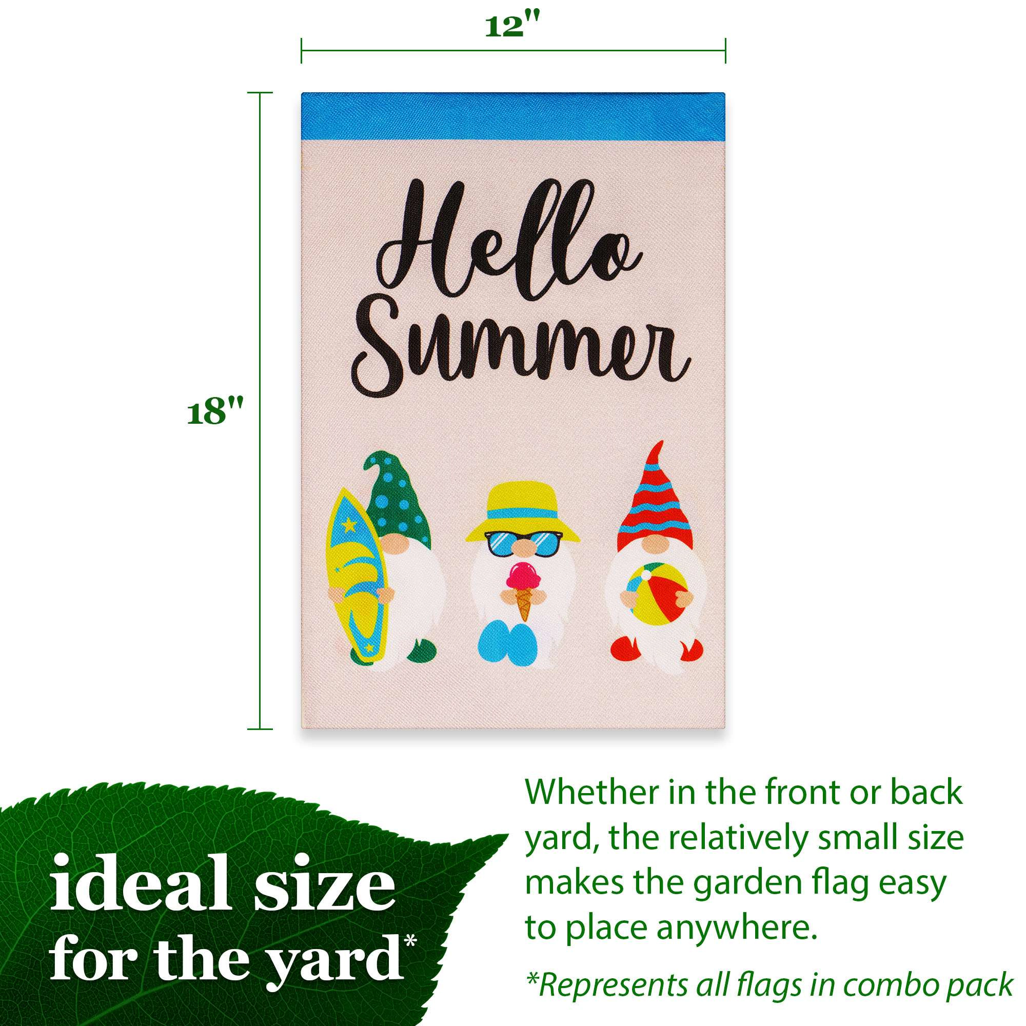 G128 Rustic Burlap Garden Flag Set 4-Pack - Double-Sided 12x18 Inch Seasonal Gnome Designs