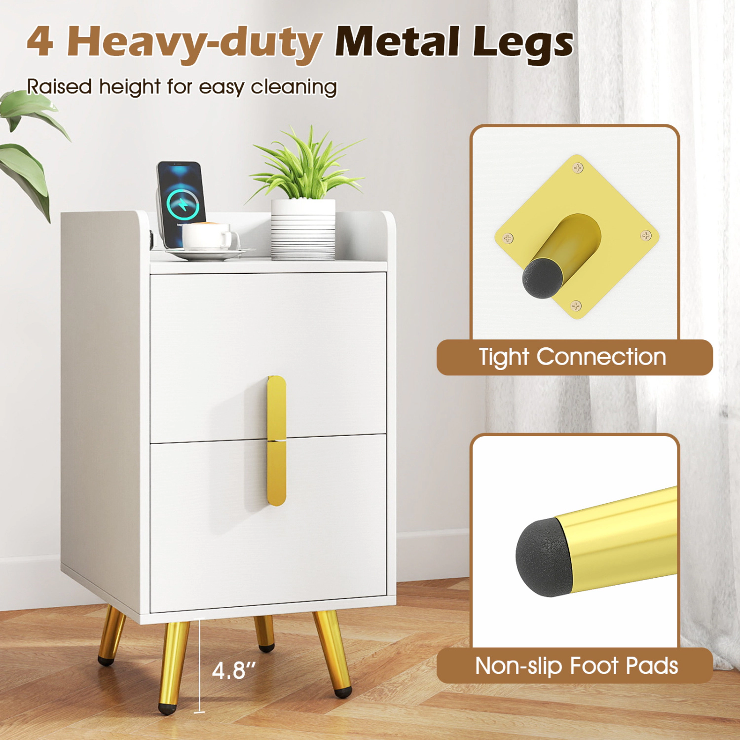 Hivvago Nightstand Side Tables with 2 Drawers and USB Ports