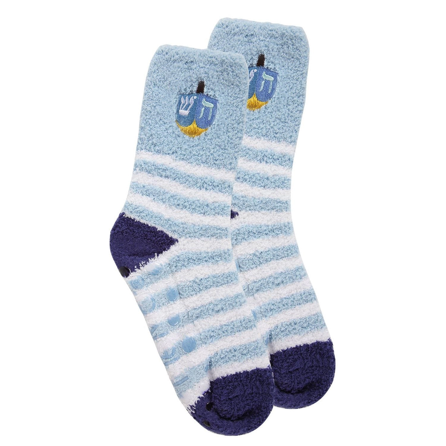MeMoi Striped Dreidel Embroidery Cozy Holiday Crew Socks