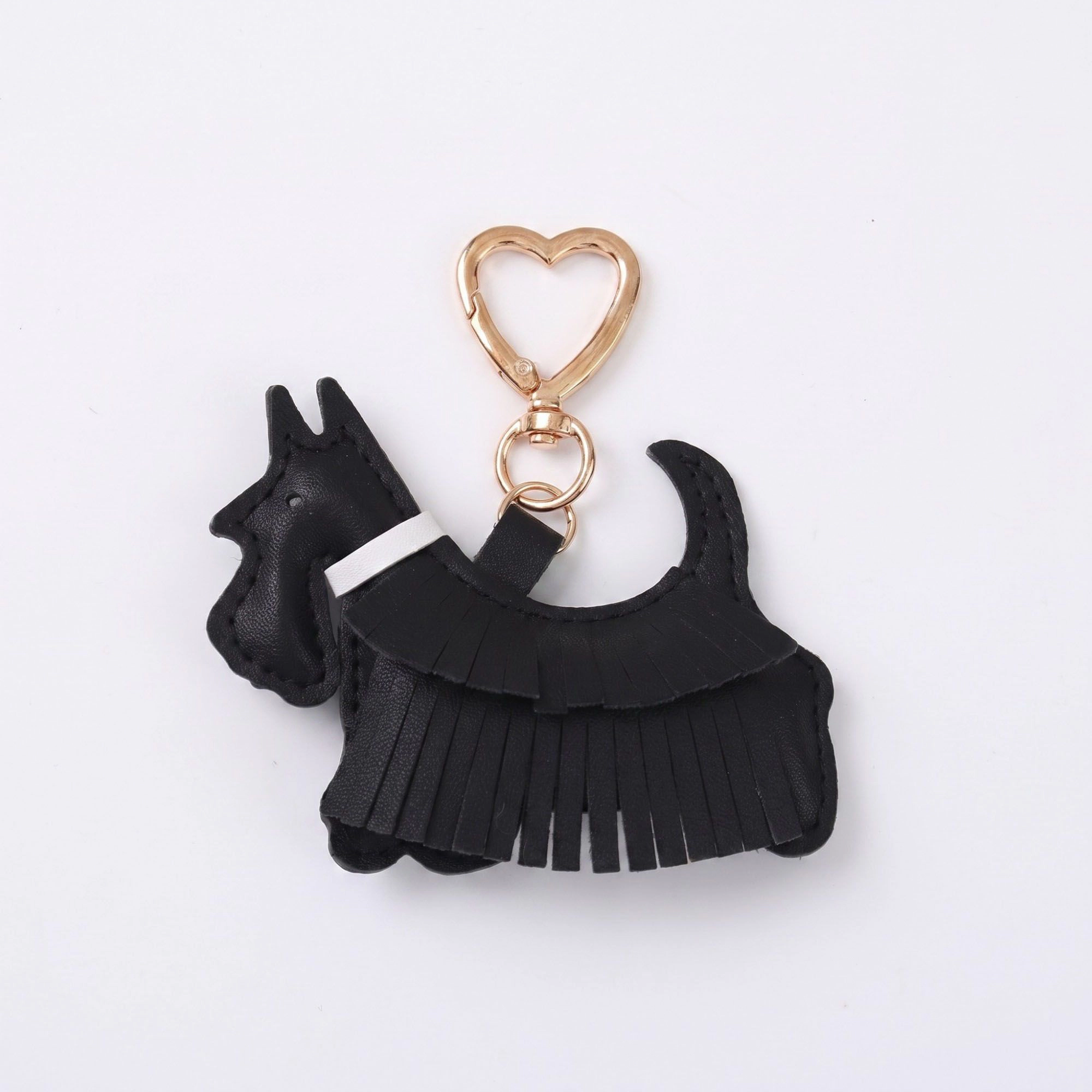 Alilang Women's Black Scottish Terrier Dog Bag Charm with Heart Shaped Gold Tone Clip