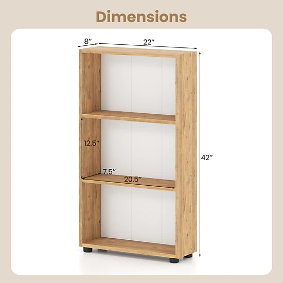 Costway 42'' Bookshelf 3-Tier Bookcase w/Anti-Tipping Kit for Living Room Home Office White