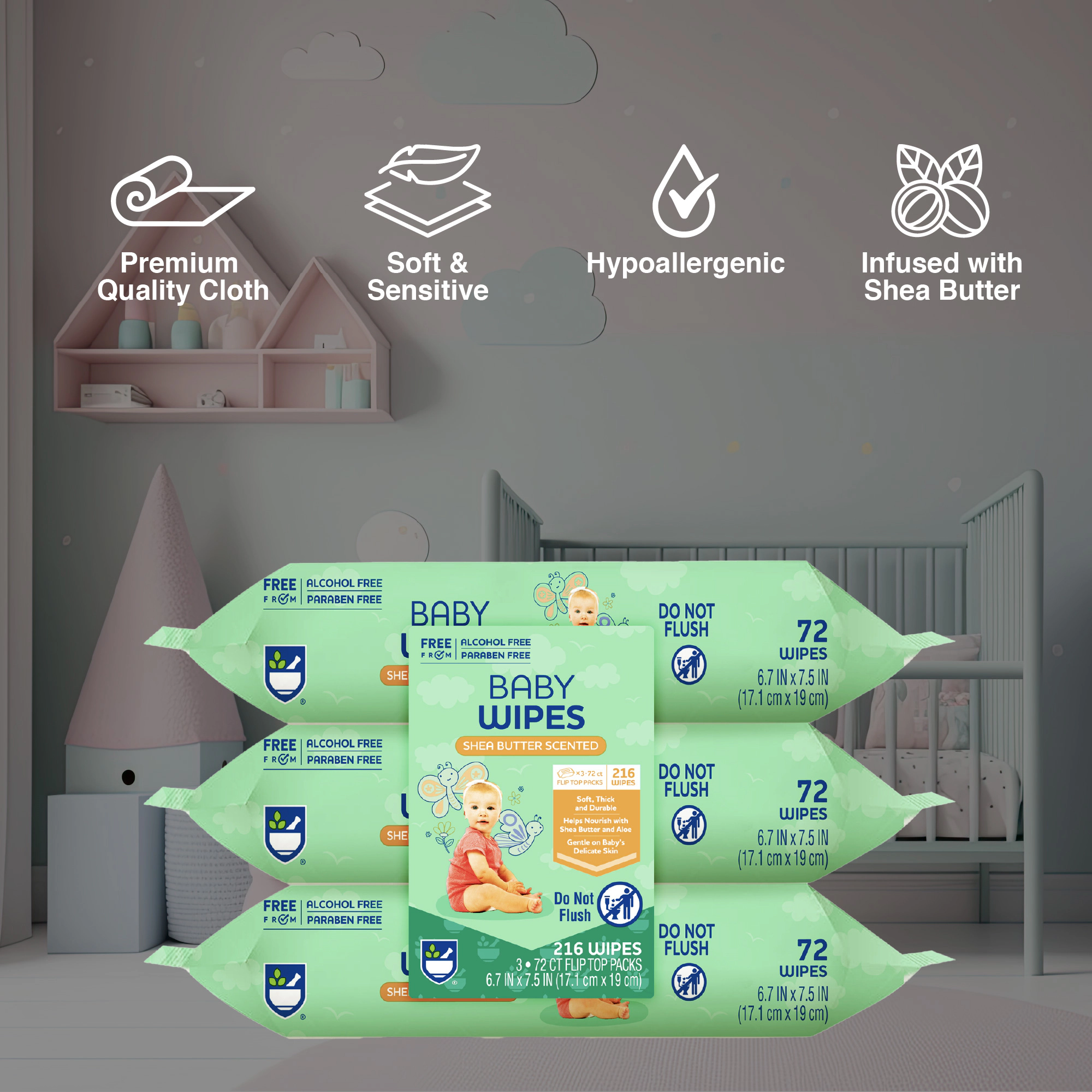 Pursonic Baby Gentle Sensitive Skin Aloe Vera & Shea Butter Baby Wipes (6-Pack, 1296 Count)