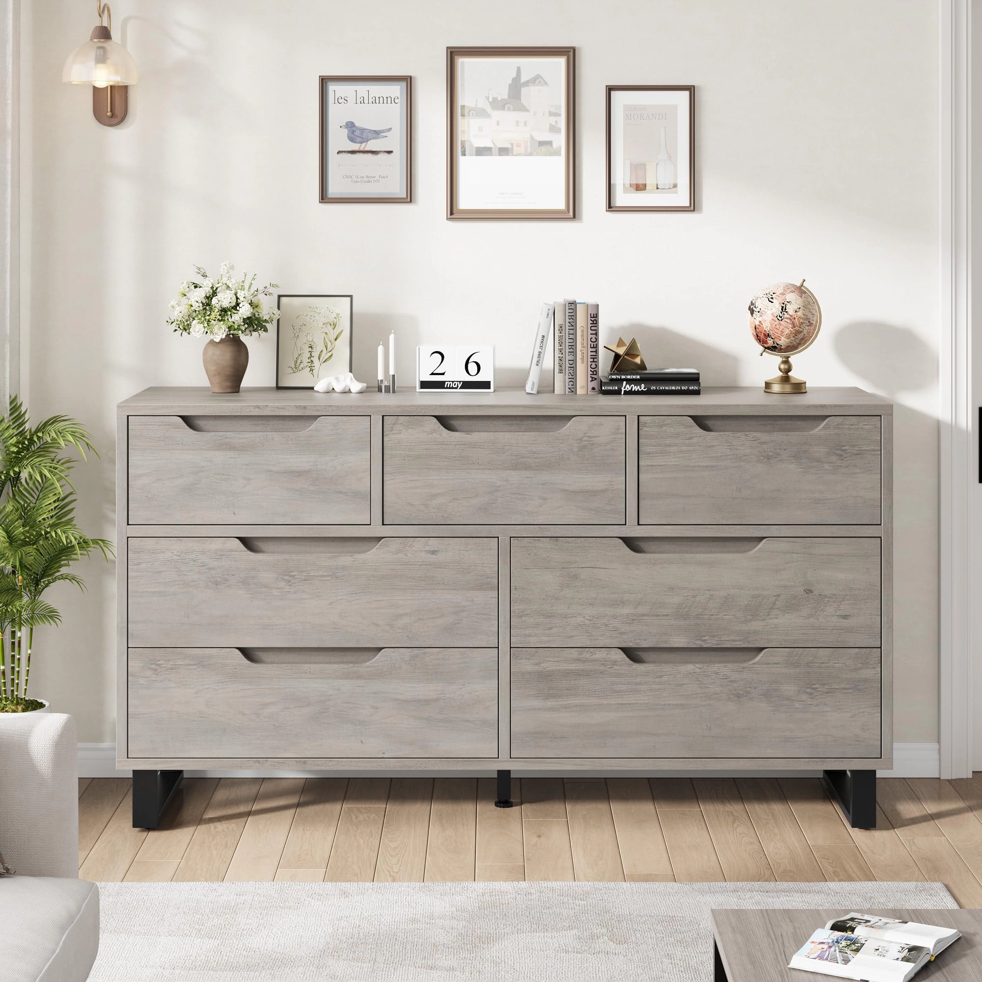 7 Drawer Dresser for Bedroom, 55" Wide Freestanding Wooden Storage Chest Living Room