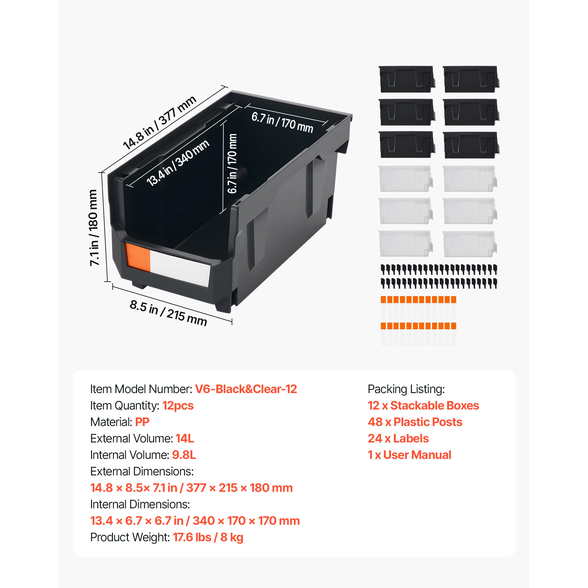 HONGGE Plastic Stackable Storage Bins Plastic Containers for Organizing Storage Bins for Closet Garage Small Parts