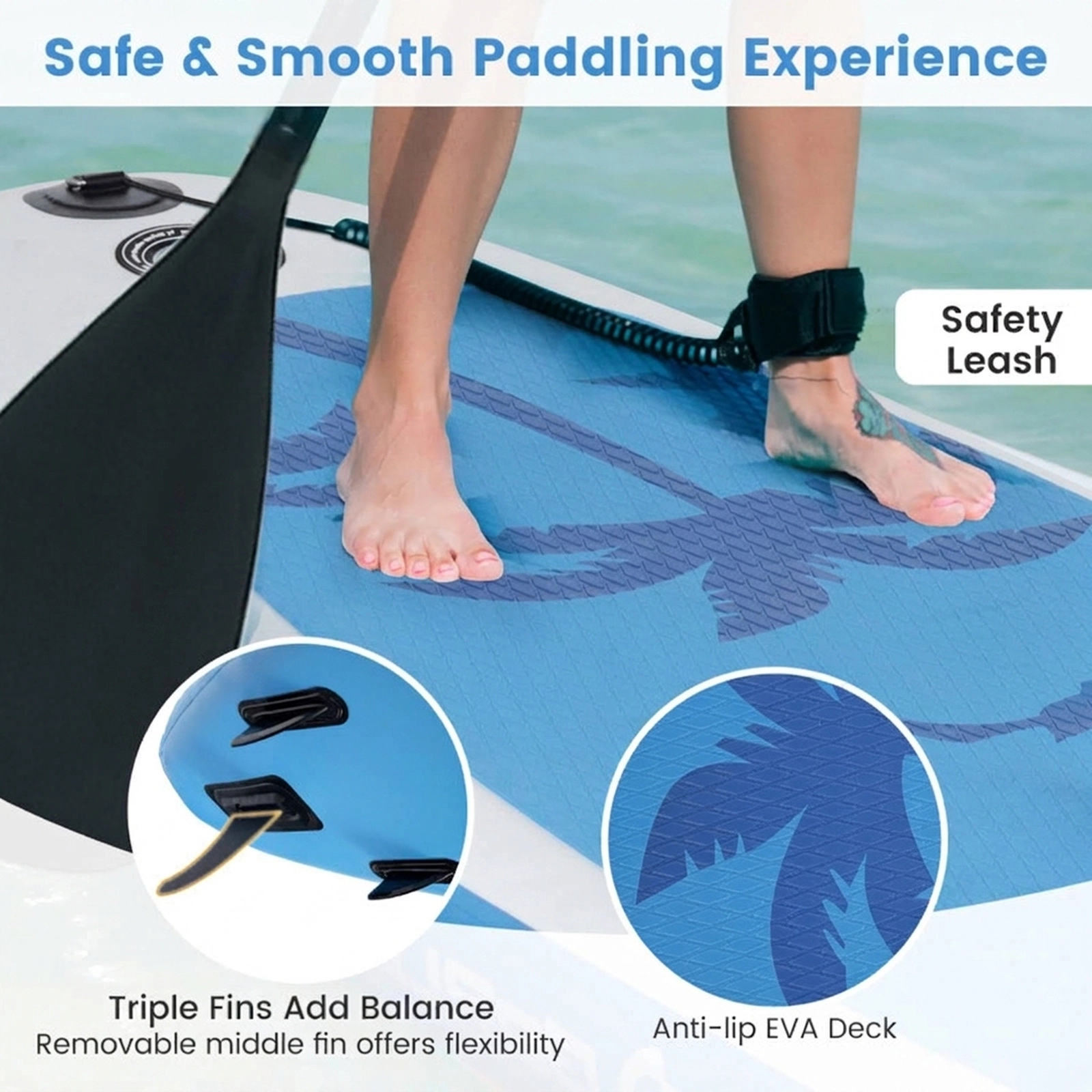 SUGIFT Inflatable Stand Up Paddle Board Water Toy with Accessories 310-lb Capacity Blue+White Deck Drop Stitch Core