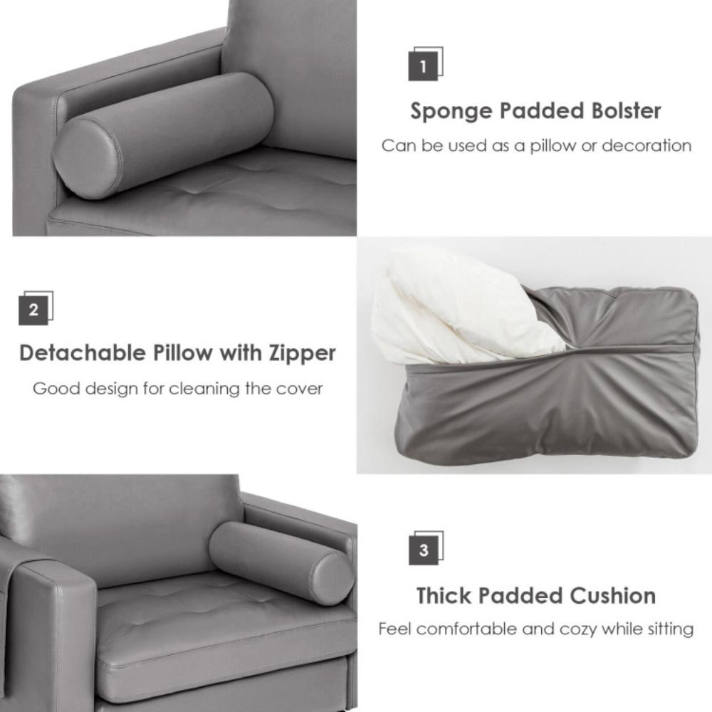Hivvago Stylish Accent Armchair with Bolster Pillow and Integrated Side Pocket Storage