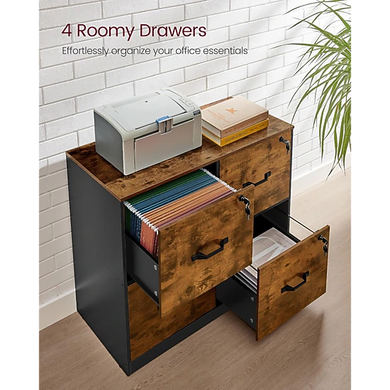 BebreezChic 4 Drawer File Cabinet with Lock, Printer Stand, A4/Letter ...