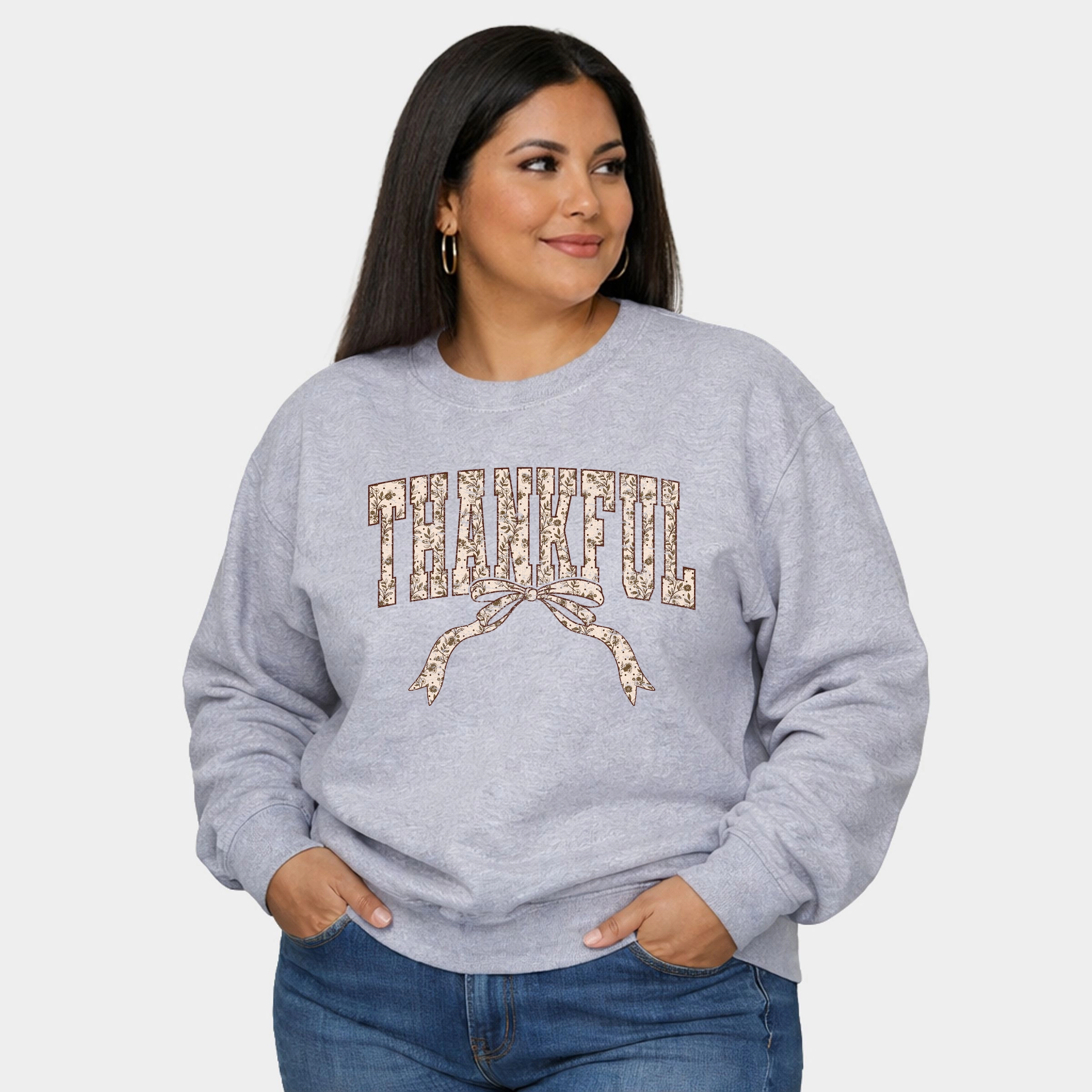 Simply Sage Market - Women's Plus Sized Graphic Sweatshirt Thankful Floral Coquette
