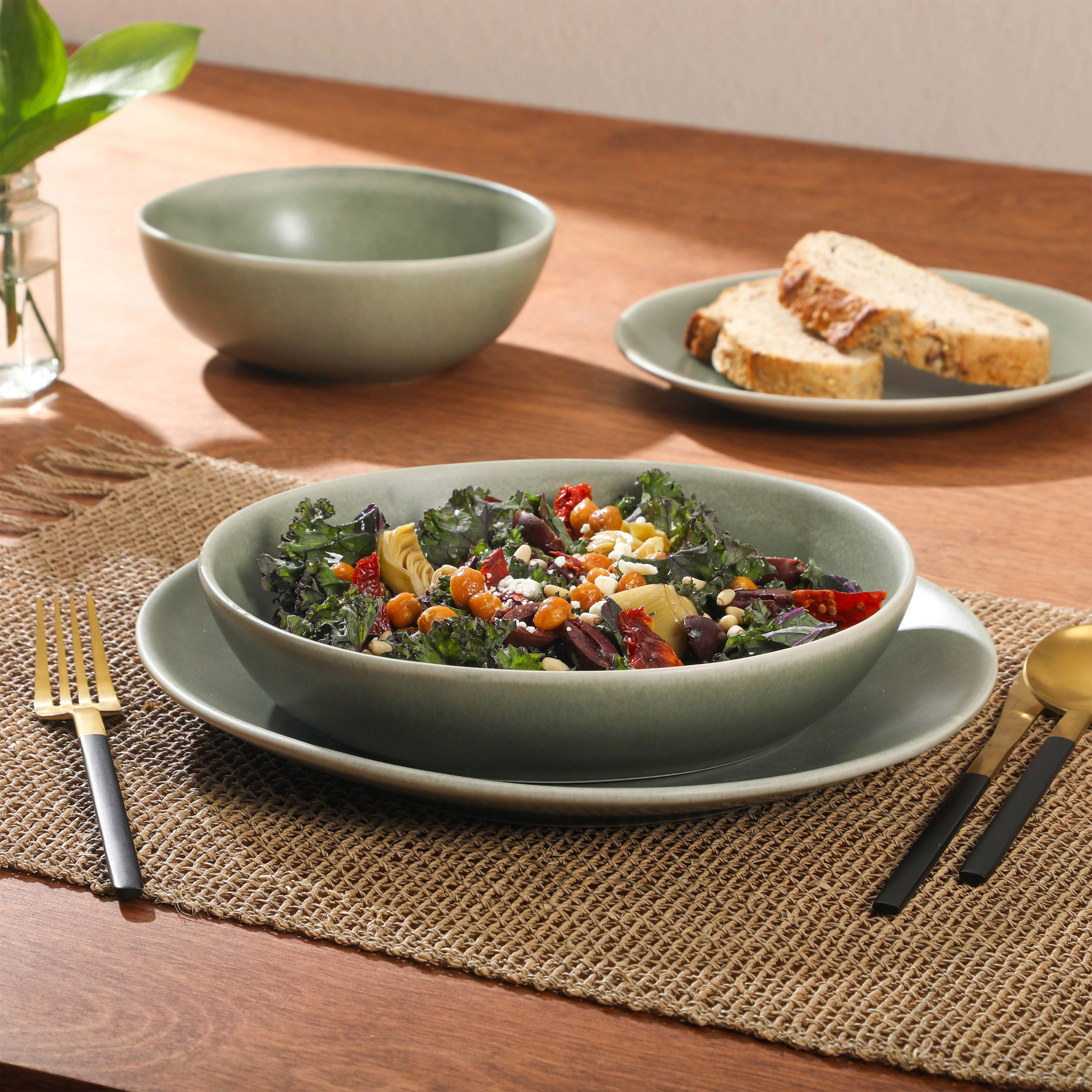 Gibson Elite Zion Mist 16 Piece Round Stoneware Dinnerware Set in Green
