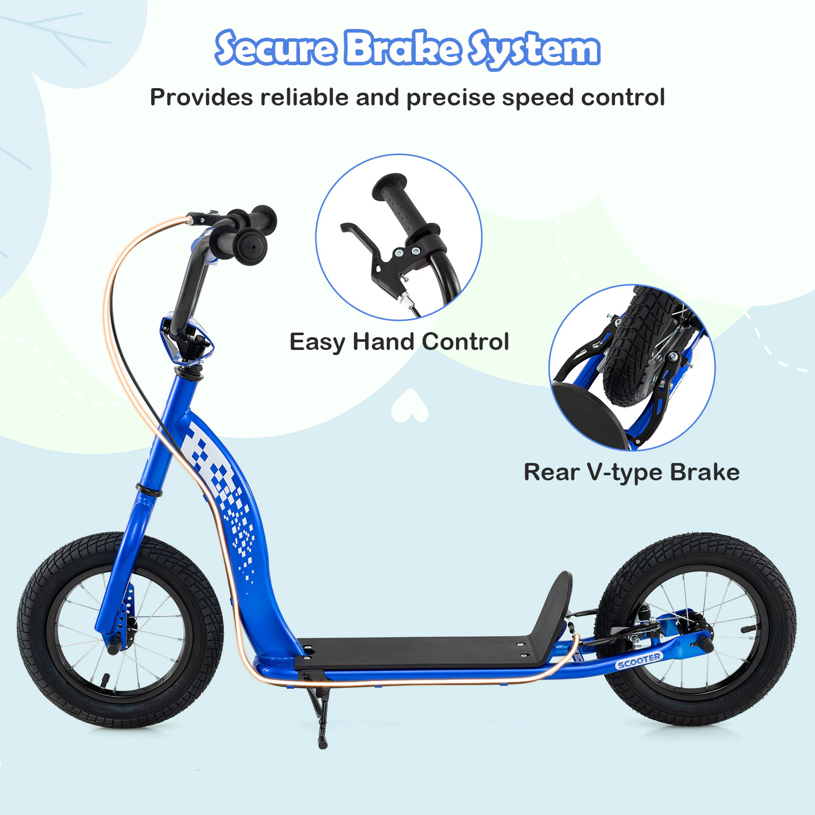 SUGIFT Kids Blue Youth Kick Scooter with 12-in Inflatable Tires 47-in W 32.5-in to 34.5-in H 165-lb Rider Capacity