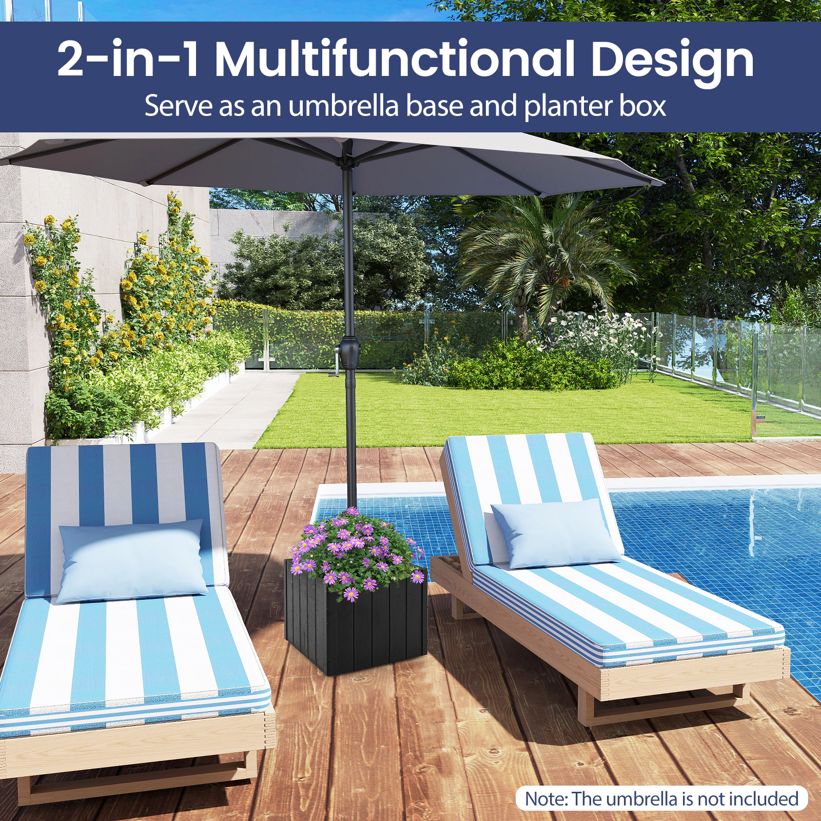 Slickblue Square Patio Umbrella Stand Planter Box with Metal Pole and Adapters