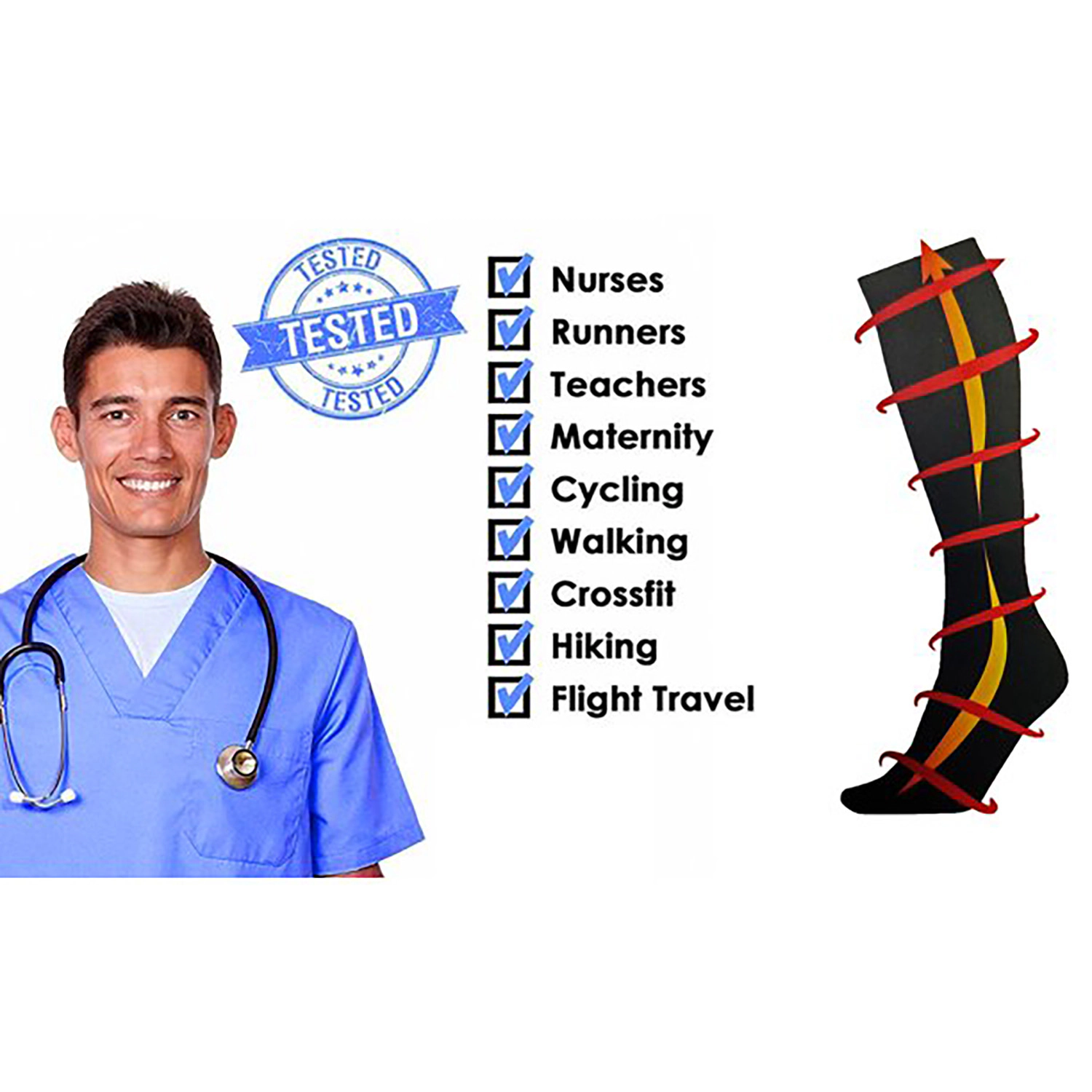 Extreme Fit Sport Compression Socks for Men and Women Knee High - made running, athletics, pregnancy travel 6 Pair