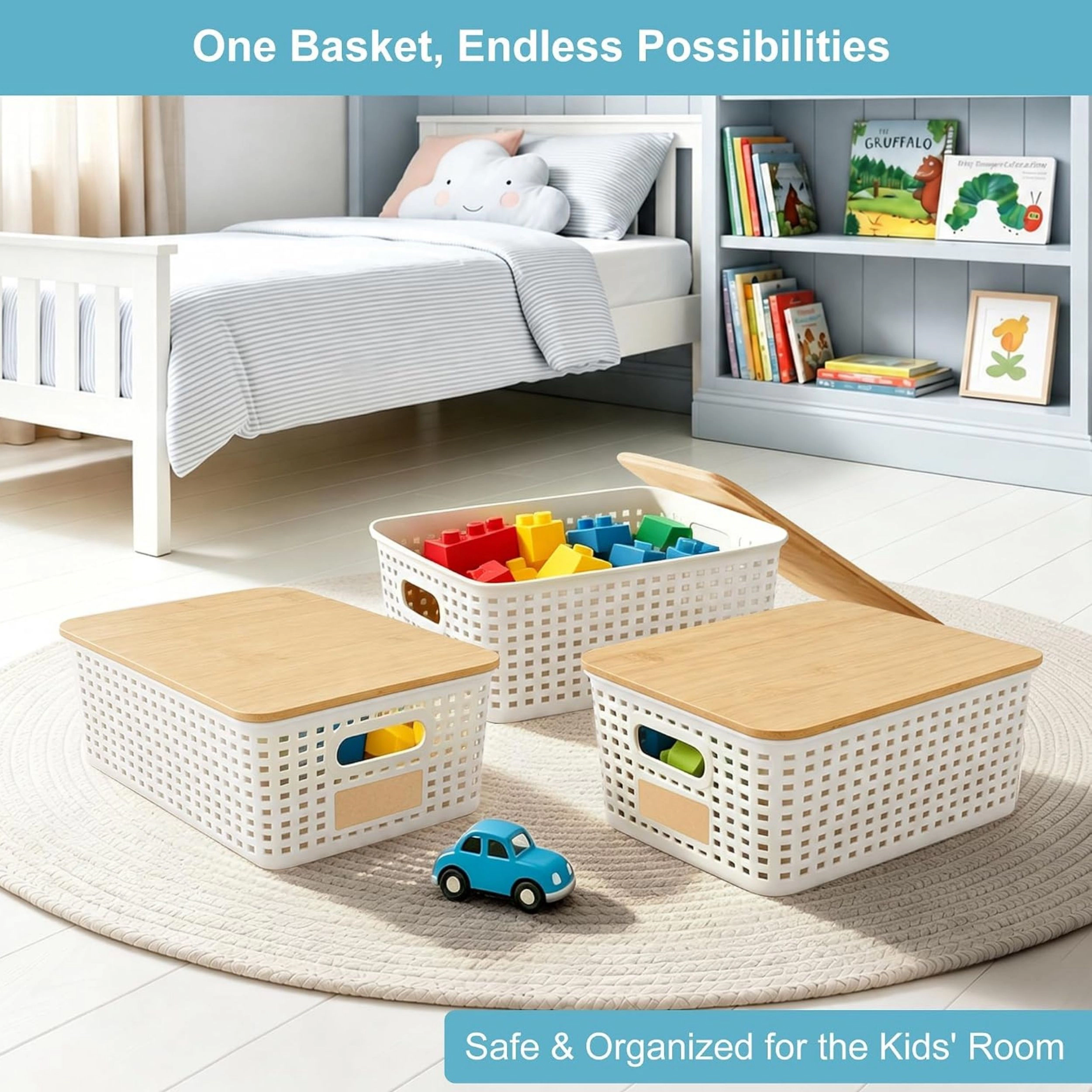 Stock Preferred Stackable Plastic Storage Bin with Bamboo Lid and Labels
