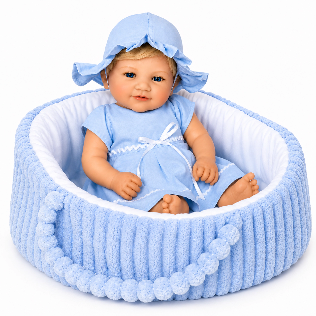 Ann Lauren Dolls Baby Grace – 20 Inch Baby Dimples Doll in Blue Summer Dress with Hat & Diaper Cover | Ann Lauren Dolls®