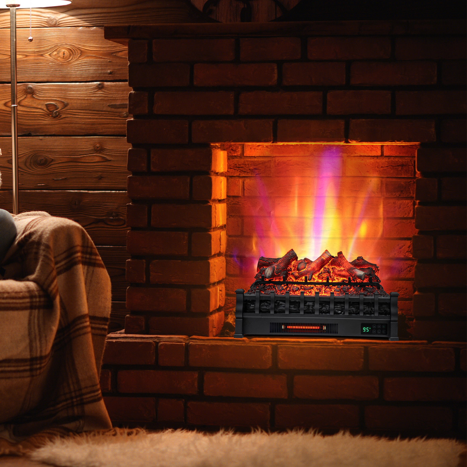 LJG 26 Inch Electric Fireplace Heater with Remote Control and Realistic Lemonwood Ember Bed