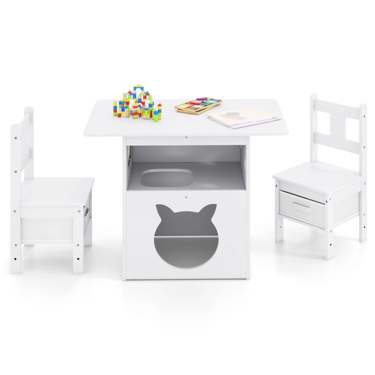 Hivvago Kids Table And Chairs Set 3 Pieces Wooden Children Furniture With Cat House