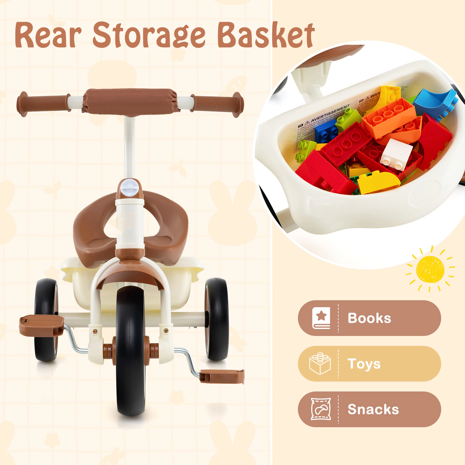 SUGIFT Adjustable Seat and Storage Basket Ages 3-5 Toddler Tricycle Kids Trike