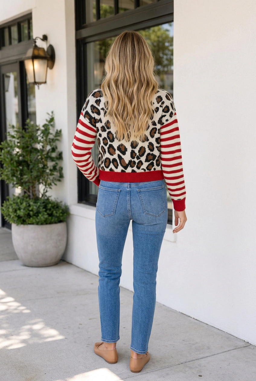 Threaded Pear Women's Cailee Striped Sleeves Cropped Cardigan