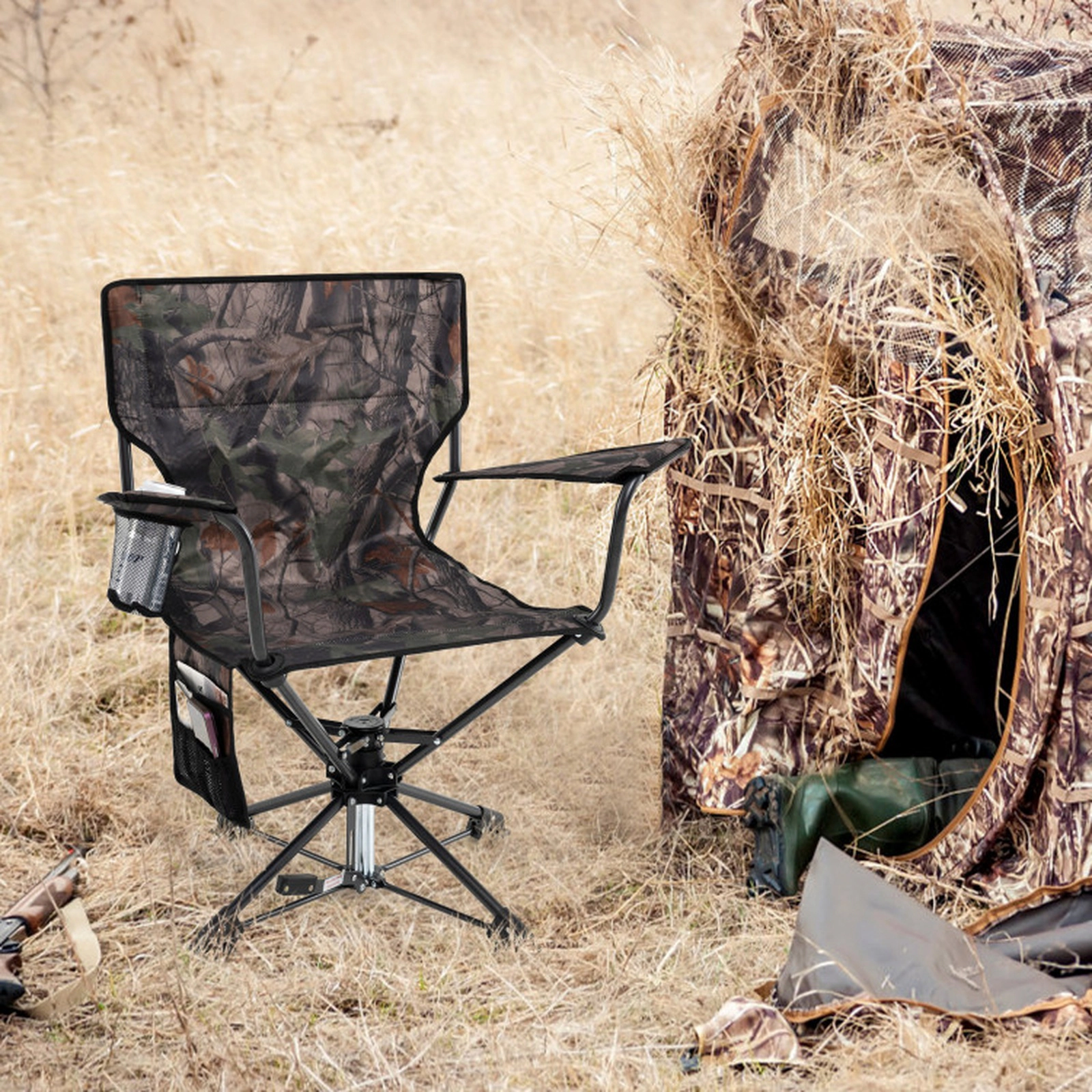 SUGIFT 360° Swivel Hunting Chair Portable Foldable Hunting Chair Set of 2 300-lb Capacity 32-in Tall Camo