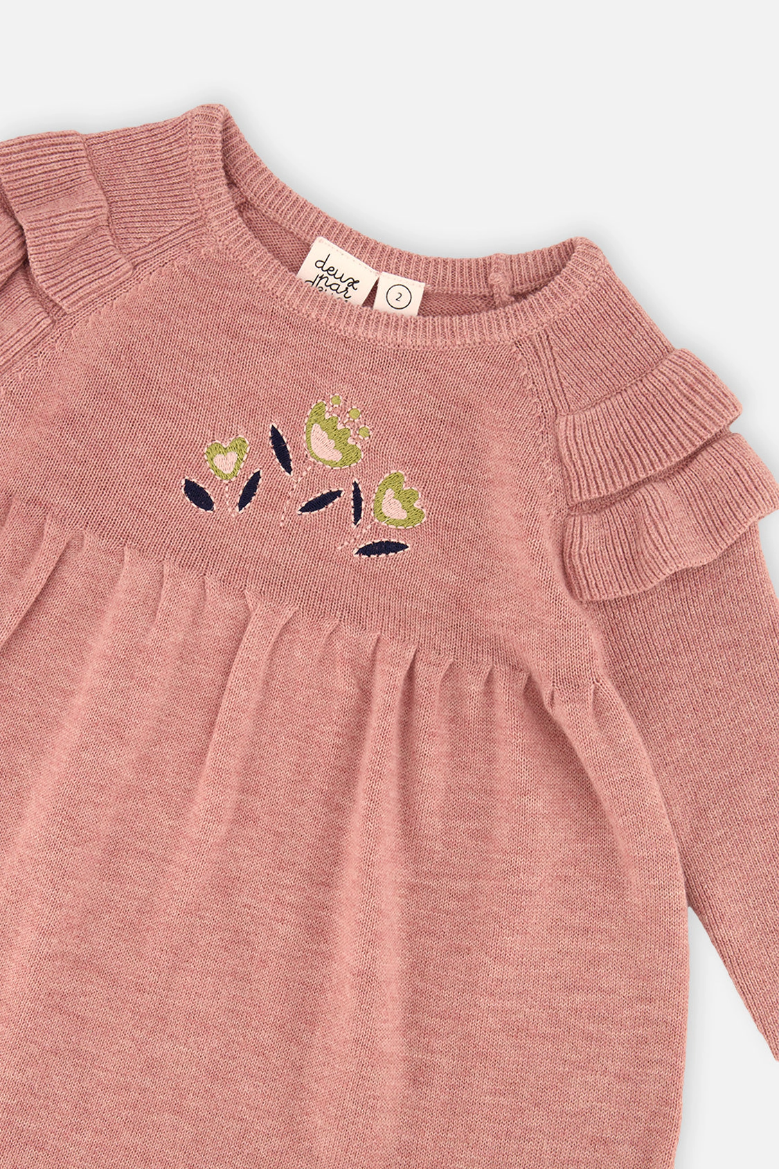 Deux par Deux Girls Ruffled Floral Detail Knitted Dress
