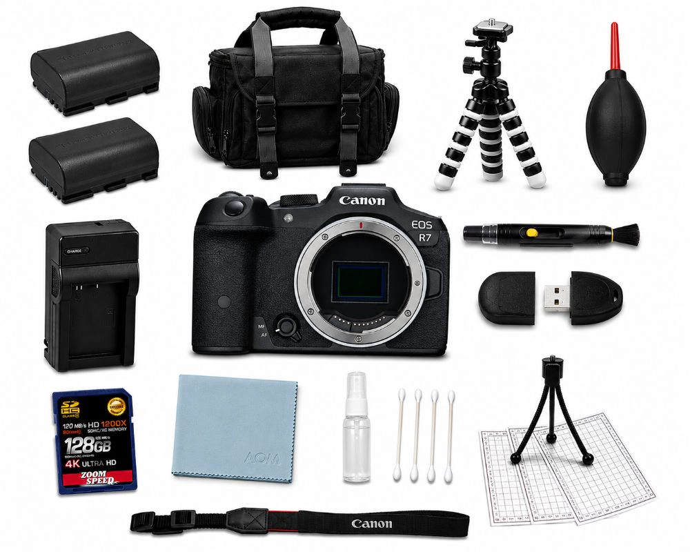 Canon EOS R7 Mirrorless Camera Body Bundle + 128GB 4K AOM Pro Kit: