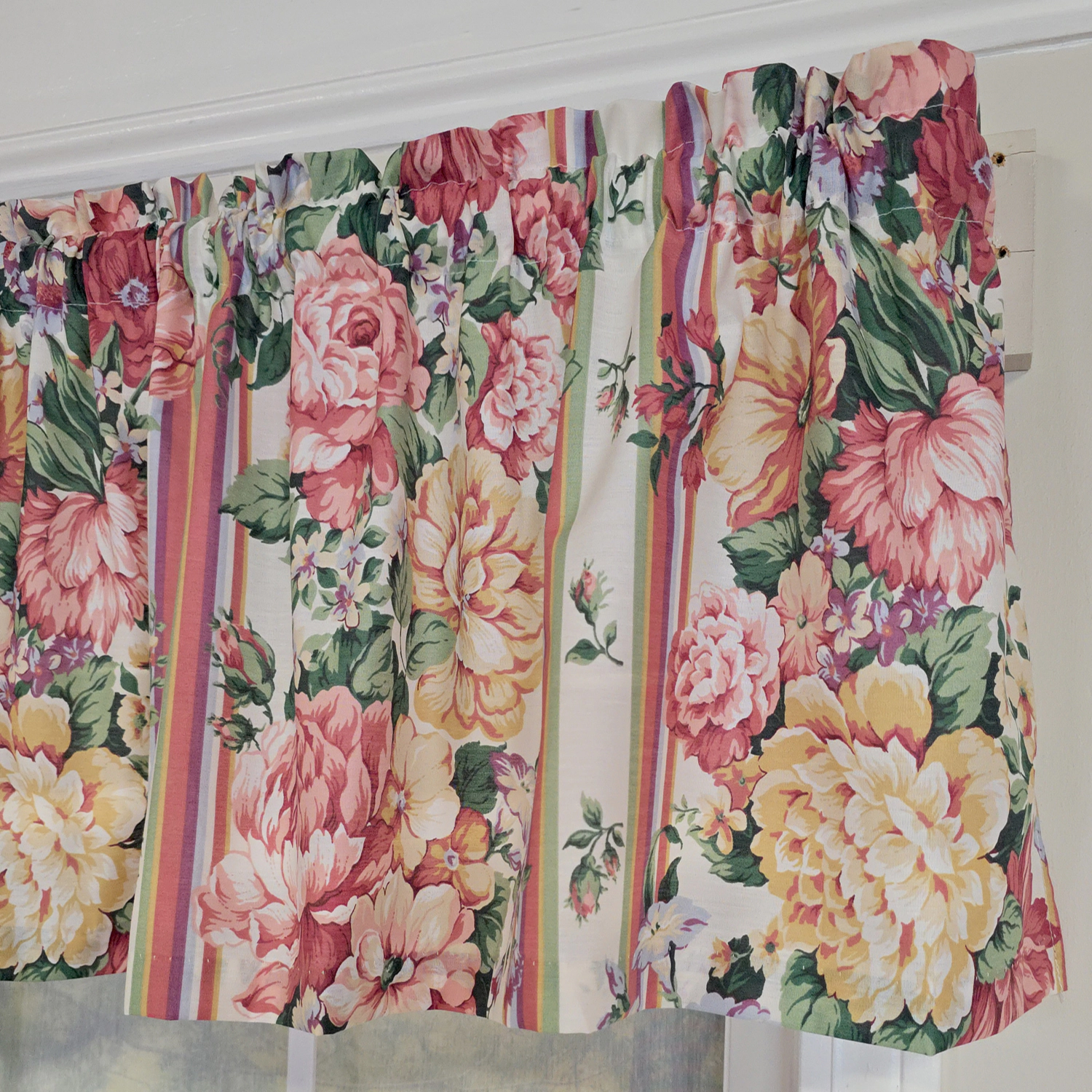 RLF Home 100% Cotton Flower Lane Tailored  Unlined Windows Rod Pocket Valance 68" x 13"  Multi