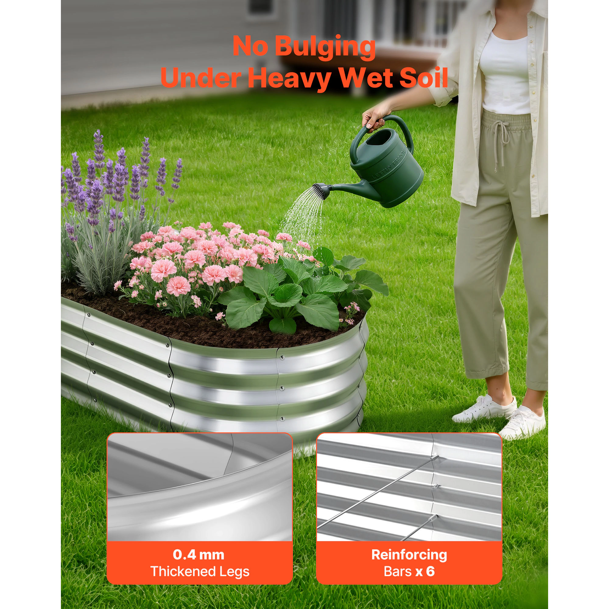 HONGGE Set of 2 Oval Raised Garden Beds, 4x2x1 Ft Each, Rustproof Alu-Zinc Planter Boxes with Open Bottom