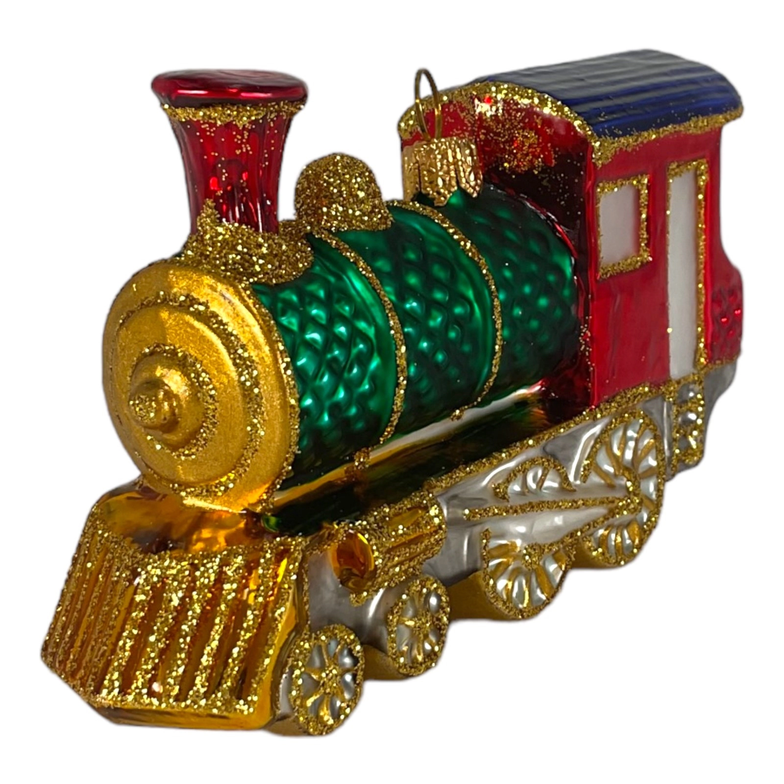 Pinnacle Peak Trading Company Red and Green Train Locomotive Polish Glass Christmas Tree Ornament Decoration