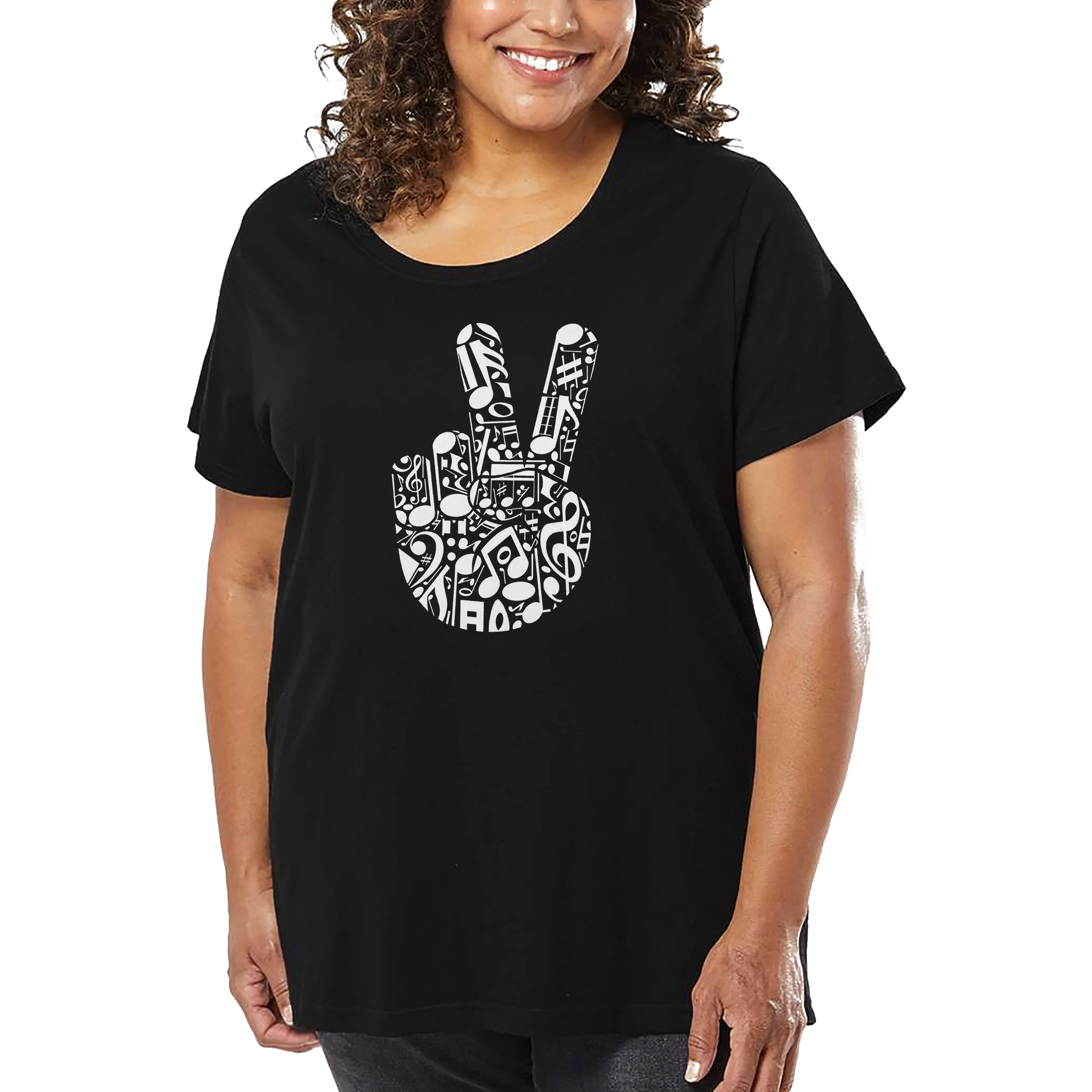 LA Pop Art Women's Plus Word T-Shirt - Peace Finger Notes