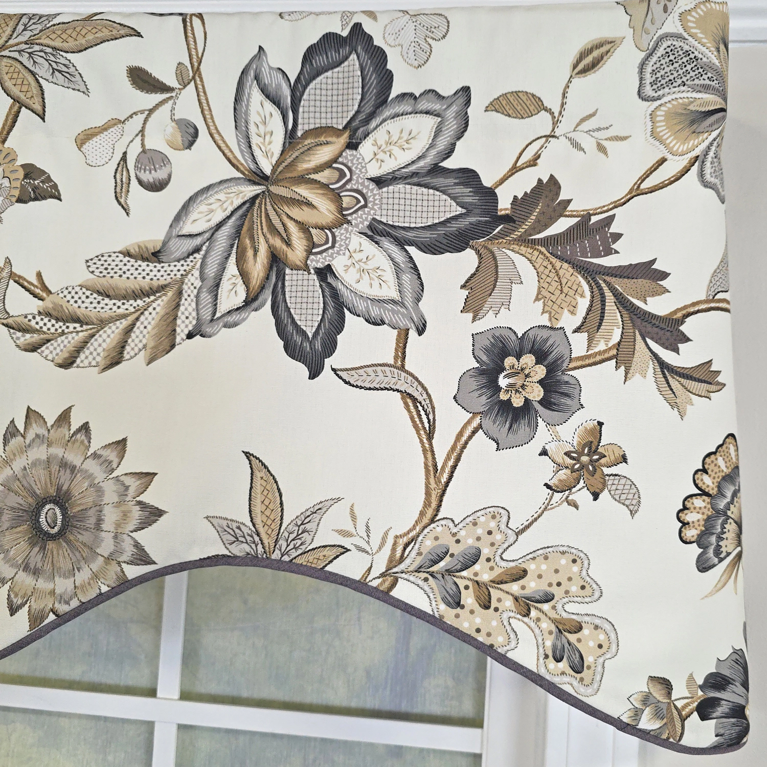 RLF Home 100% Cotton Zanzibar Cornice With Poly/Cotton Ivory lining Rod Pocket Valance 50" x 17" Gray