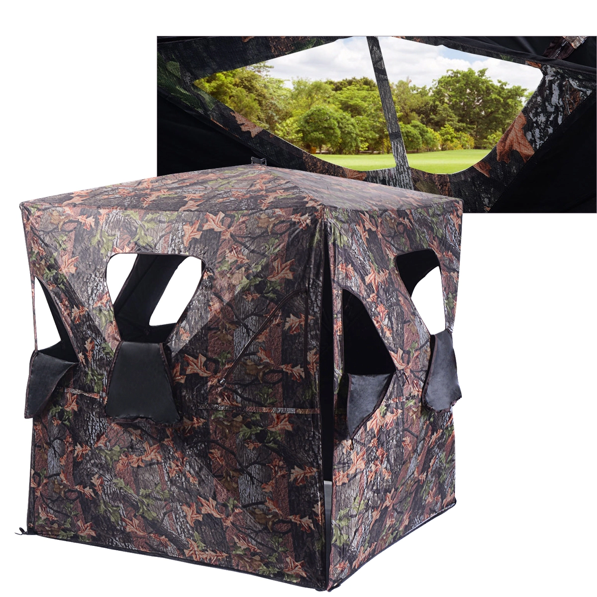 SUGIFT Portable Pop Up Ground Hunting Blind Tent with Full View Windows 65-in Tall Fiberglass Frame 12-lb Camo