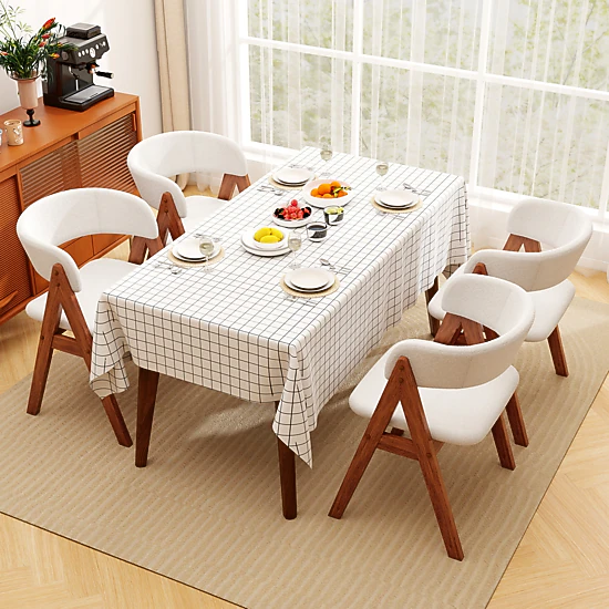 LJG Wooden Dining Chair Set of 2 Mid-Century Modern Sherpa Upholstered Kitchen Dining Room Chairs