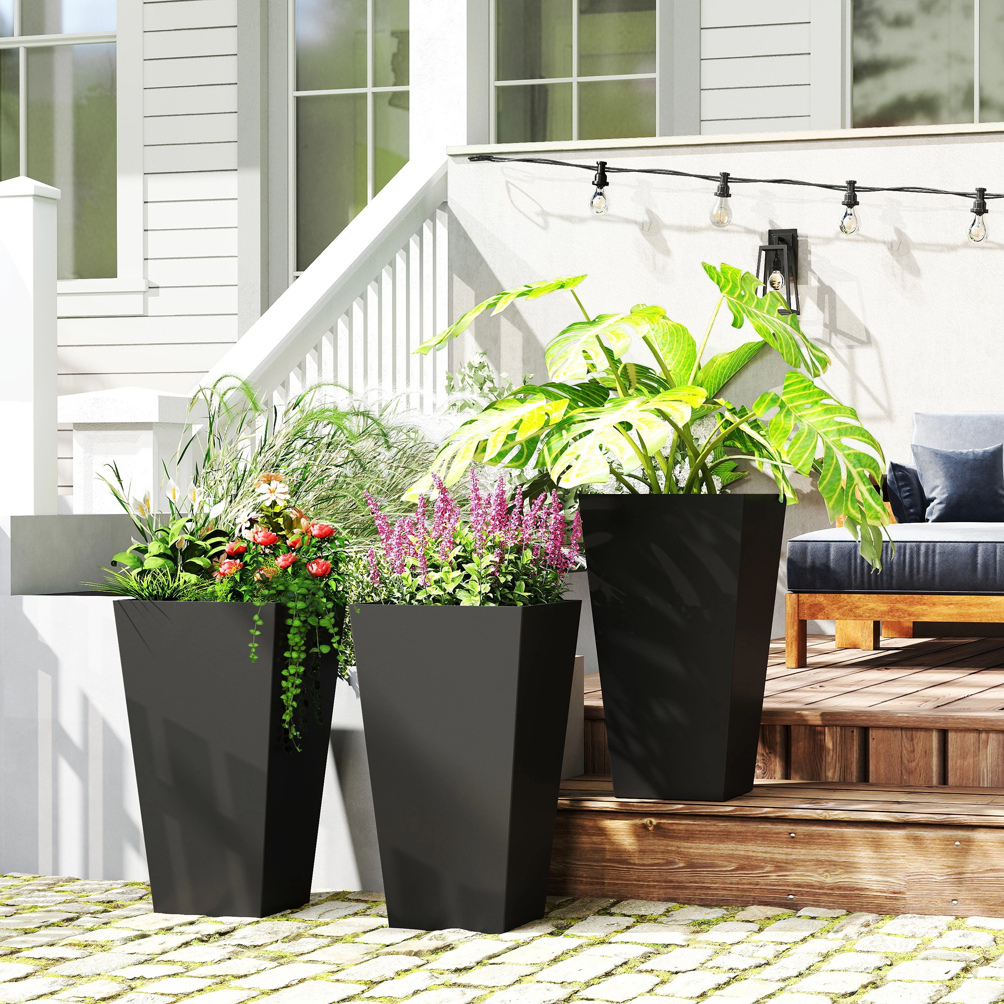 HONGGE Planters for Outdoor Set of 3 with Indoor