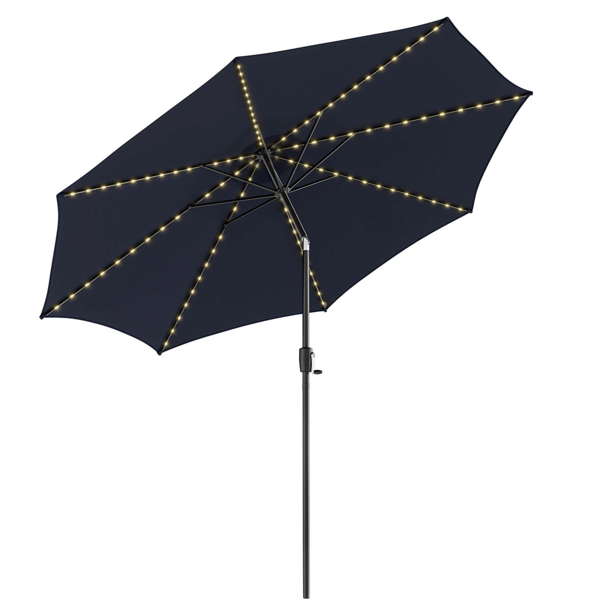 SUGIFT 10-Ft Solar Lighted Patio Umbrella with 112 LED Lights Crank Handle and Tilt 10 x 8.5 in Canopy Navy