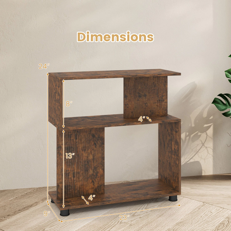 Hivvago 3-Tier Modern S-shaped Bookshelf with Adjustable Feet