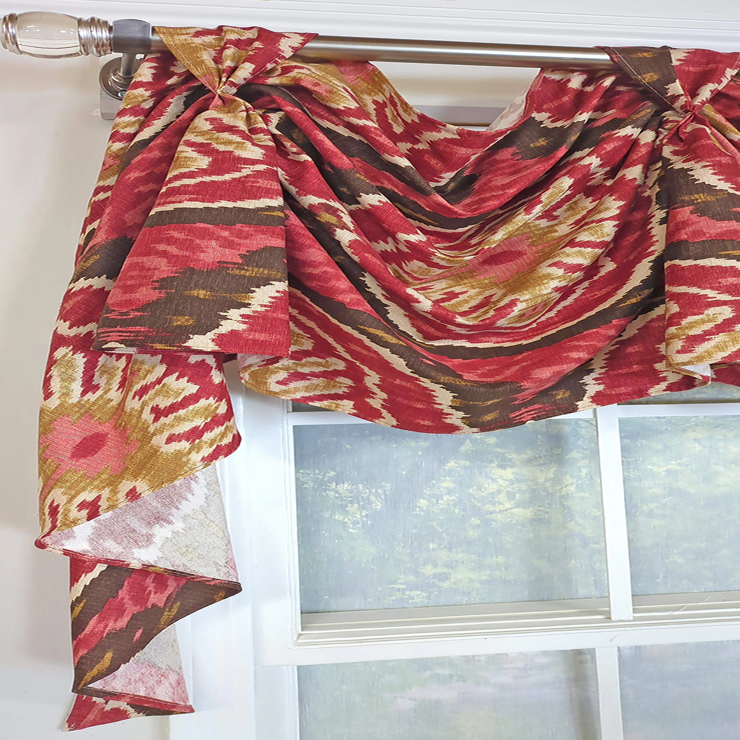 RLF Home Begonia 3-S Victory 100% Cotton Tab Top Swag Window Curtain 54" x 25" Red