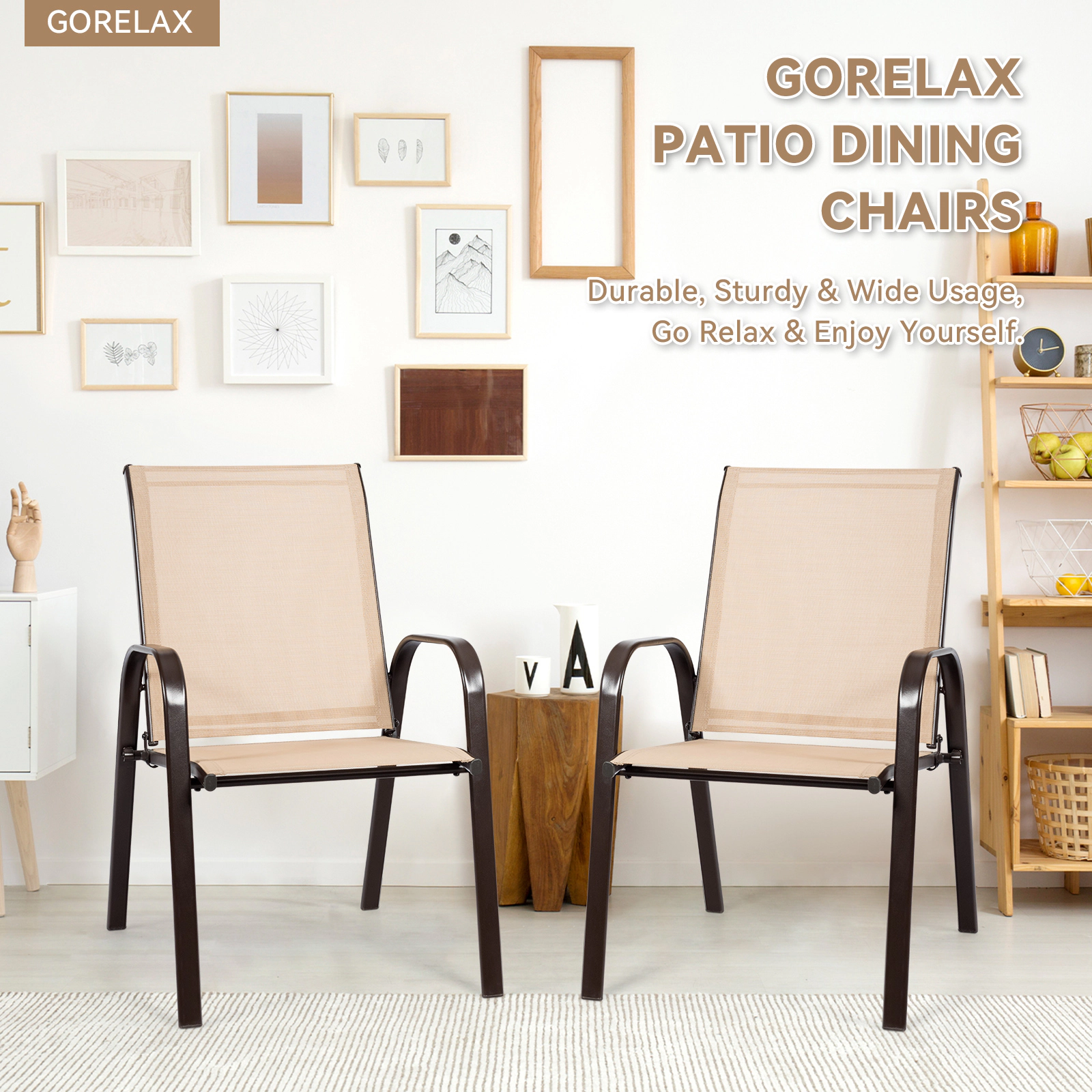 LJG 2 Pcs Patio Chairs Outdoor Dining Chair with Armrest