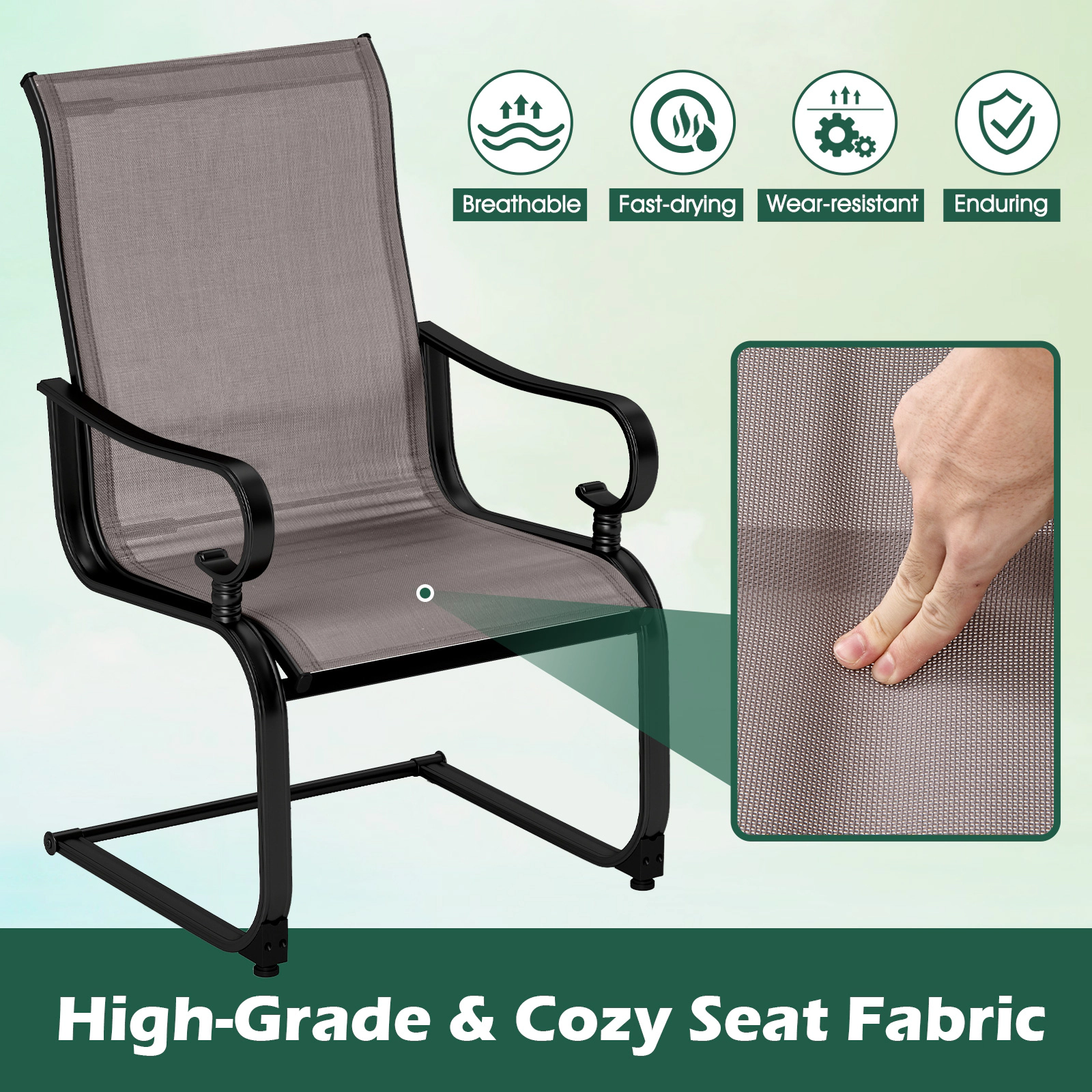 SUGIFT Set of 2 Rocking Patio Chairs with Breathable Quick-drying Fabric 350-lb Capacity Brown Black Gray