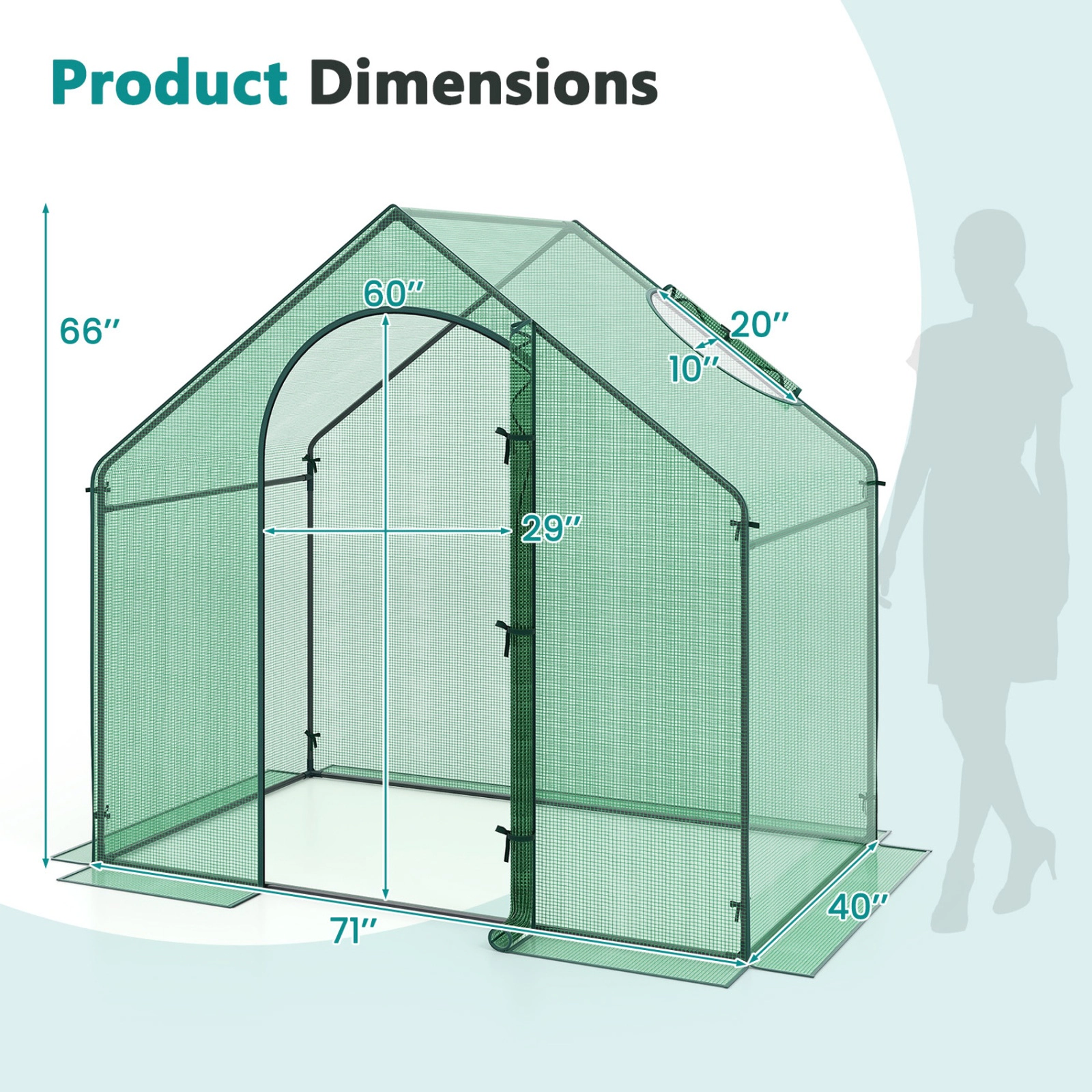SUGIFT Green 71-in x 40-in Portable Small Greenhouse with PE Cover Zippered Door and Top Vent