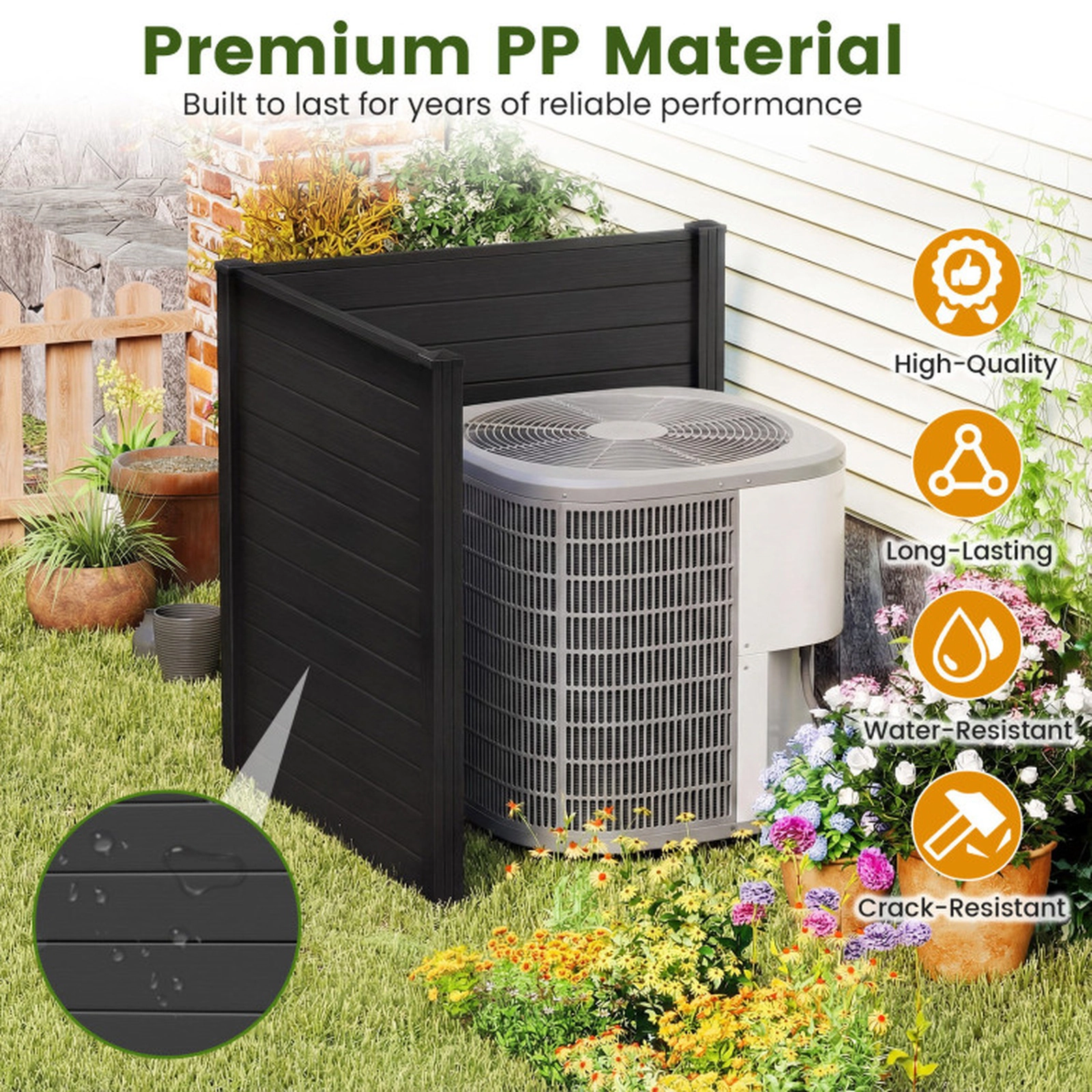 SUGIFT Freestanding 48-in Black PVC Air Conditioner Fence with 3 Galvanized 20-in Ground Stakes