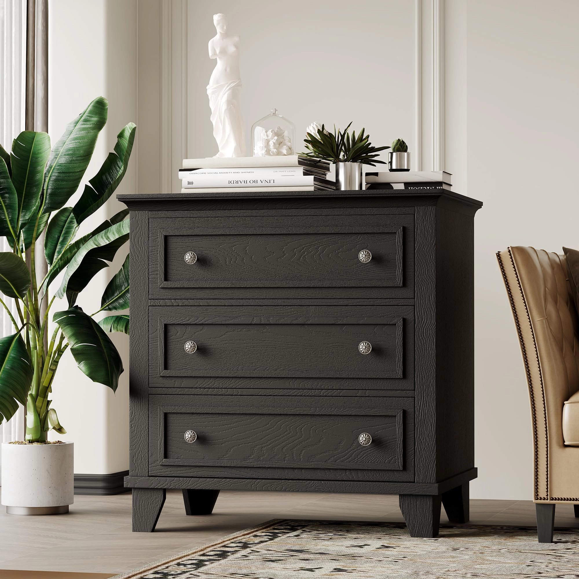 3 Drawer Dresser, Wooden Storage Chest with Metal Handles, Modern Design for Bedroom & Living Room