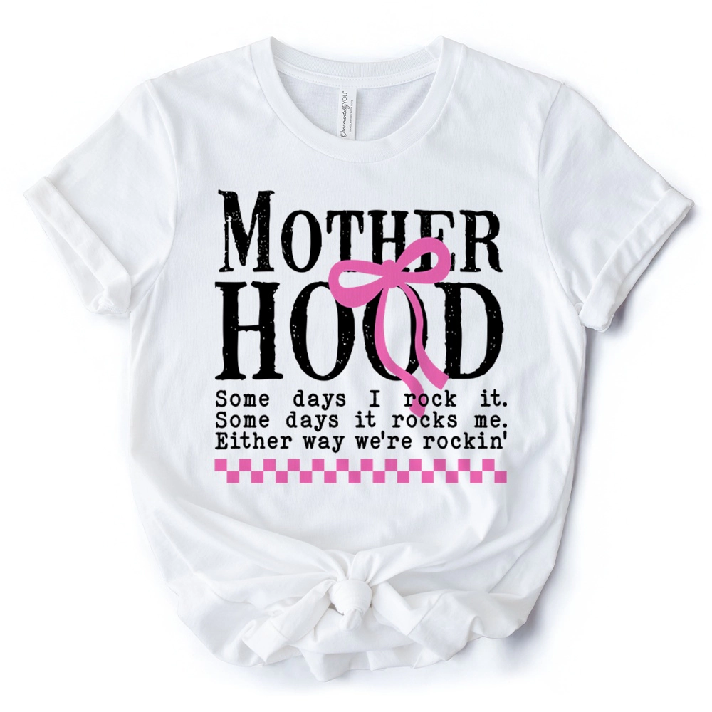 OrnamentallyYou Womens Motherhood Coquette Pink Bow T-Shirt